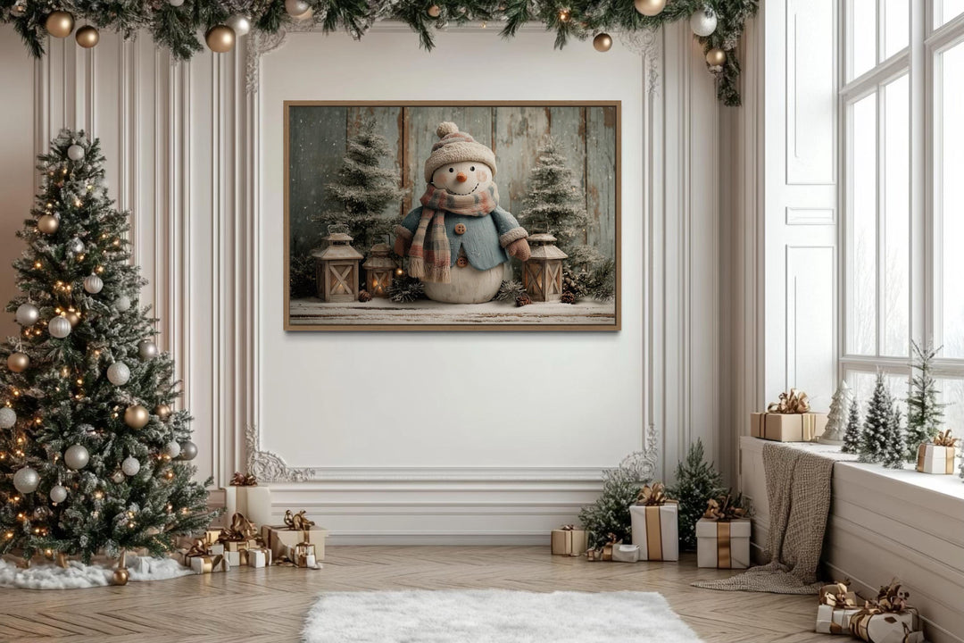 Christmas Snowman With Scarf Christmas Canvas Wall Art