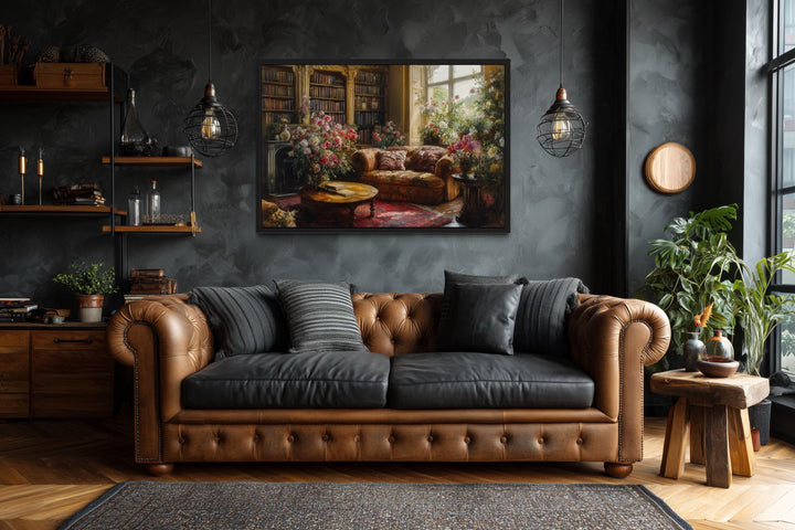 Dark Academia Vintage Magical Library Floral Canvas Wall Art