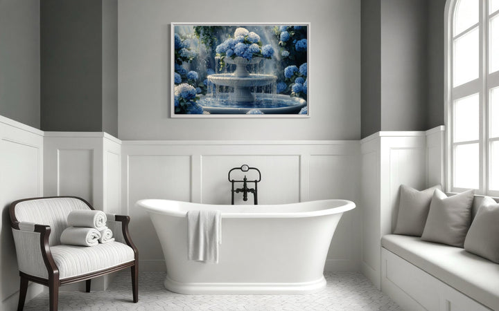 Blue Flowers Fountain Bathroom Canvas Wall Art