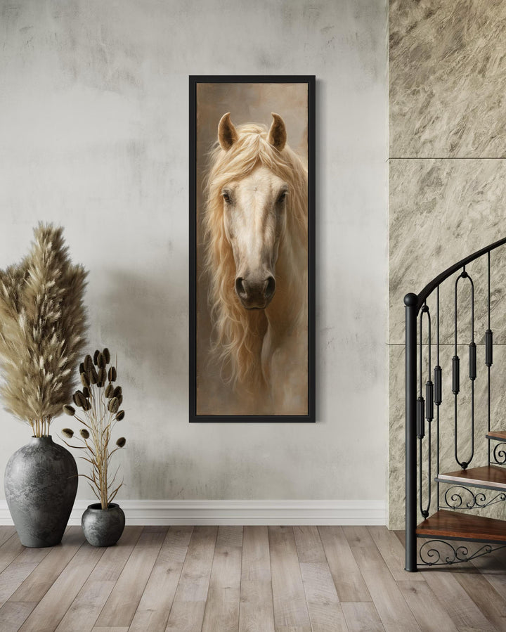 Tall Narrow Rustic Palomino Horse Canvas Print - Vertical Wall Art for Farmhouse Living Room Decor