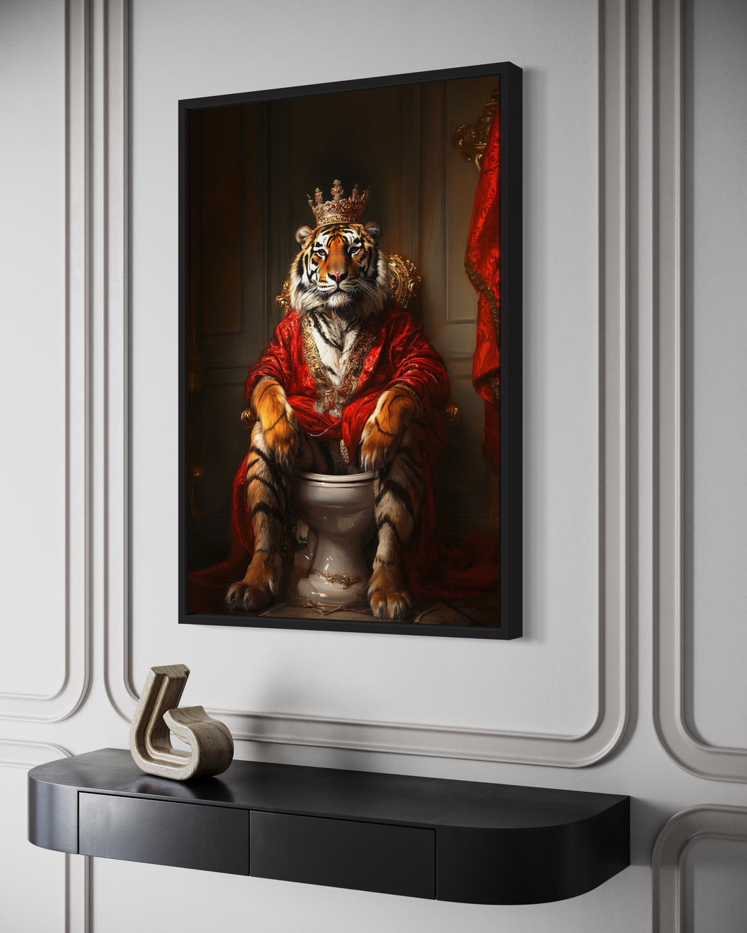 a painting of a tiger sitting on a pot