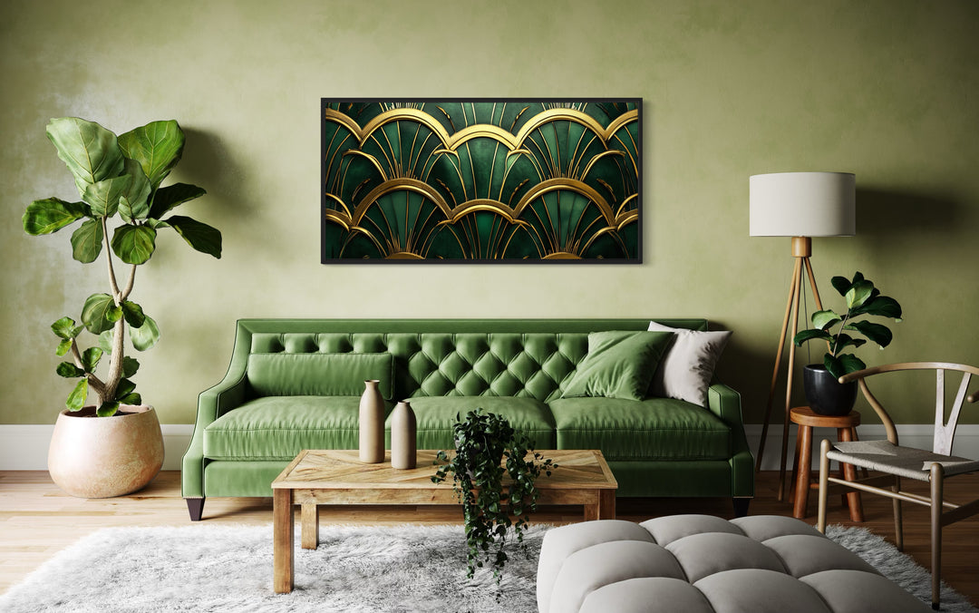 Green Gold Art Deco Horizontal Framed Canvas Wall Art