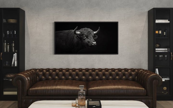 Black Bull Framed Canvas Wall Art in living room