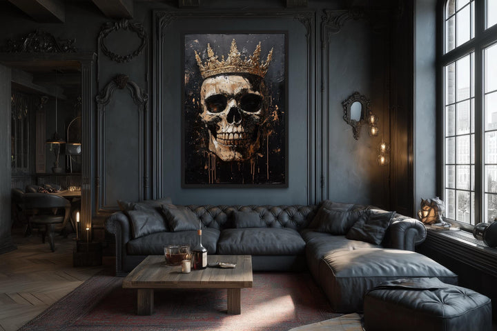 Skull Wearing Gold Crown Gothic Canvas Wall Art