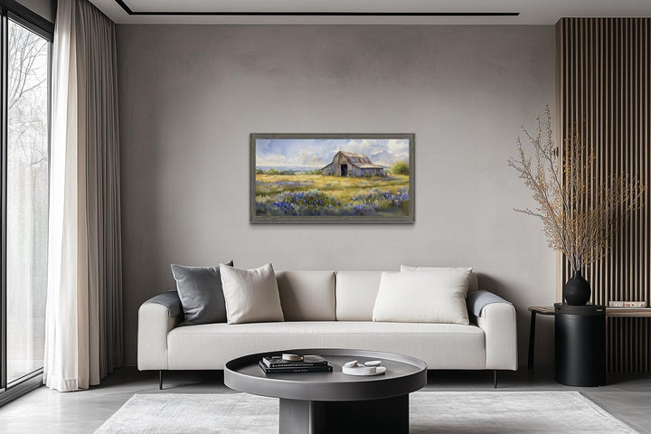Old Rustic Farmhouse Barn Landscape In Distressed Barnwood Driftwood Frame Wall Art