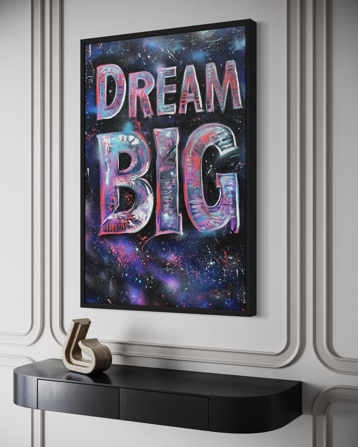 Dream Big Graffiti Painting Motivational Framed Canvas Wall Art side view