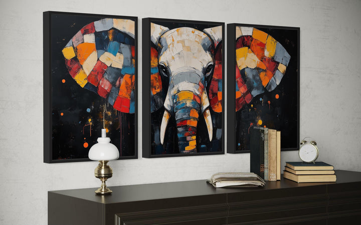 Modern Abstract Colorful  Elephant Wall Art Set of 3