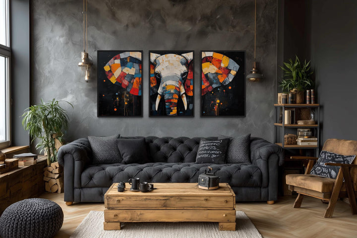 Modern Abstract Colorful  Elephant Wall Art Set of 3