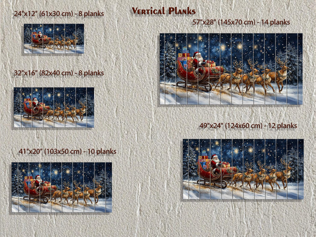 Christmas Wall Art - Rustic Santa Claus In Sleigh and Reindeer Distressed Wood Wall Art