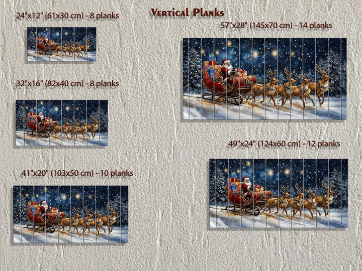 Christmas Wall Art - Rustic Santa Claus In Sleigh and Reindeer Distressed Wood Wall Art