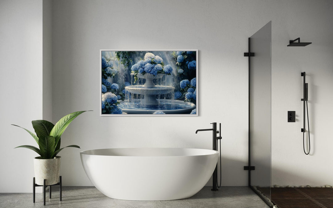 Blue Flowers Fountain Bathroom Canvas Wall Art