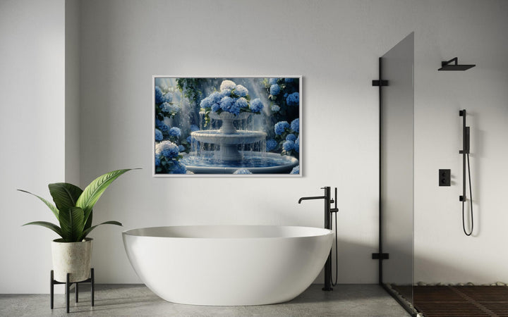 Blue Flowers Fountain Bathroom Canvas Wall Art