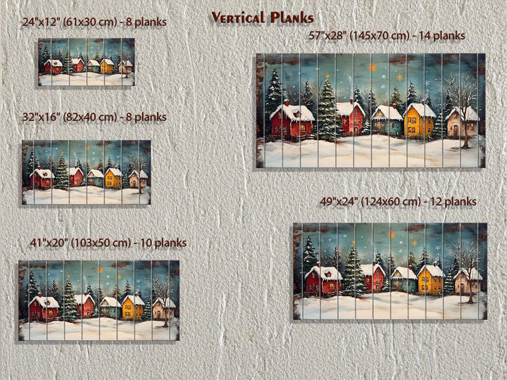 Rustic Christmas Winter Village Distressed Wood Wall Art