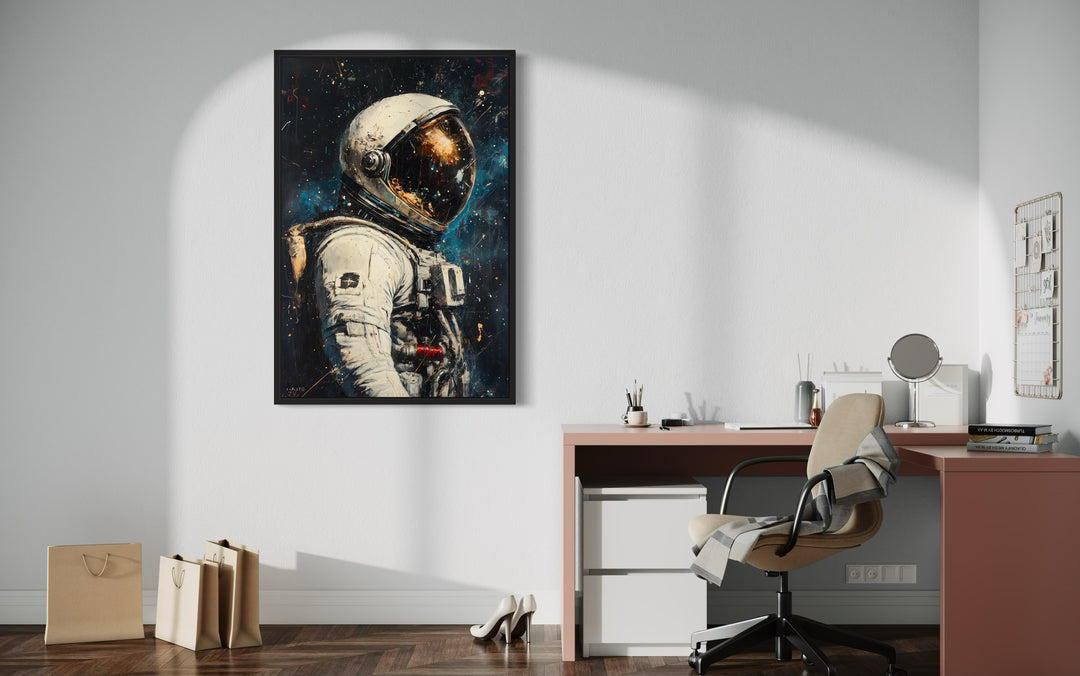 Astronaut Graffiti Framed Canvas Wall Art in the office