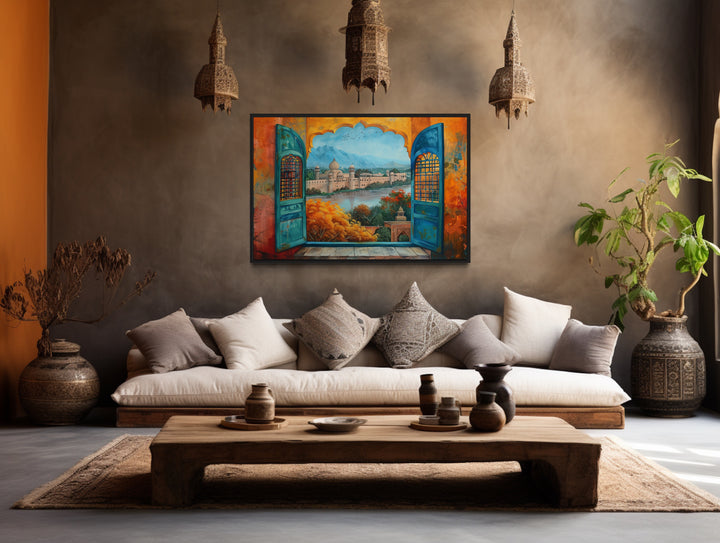 Window to India Canvas Wall Art - Vibrant Indian Grand Palace Landscape