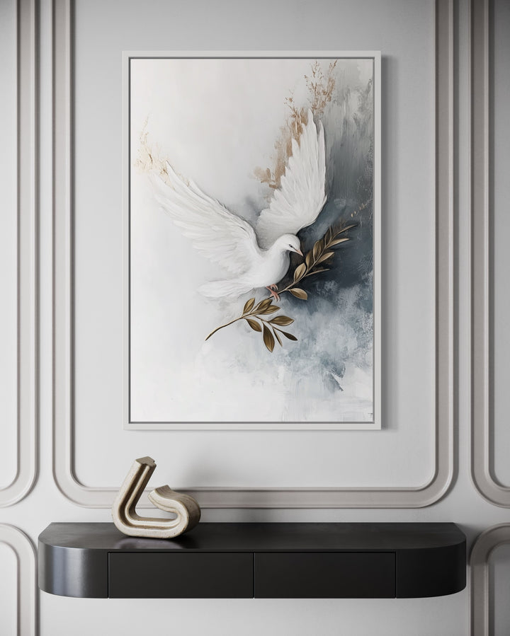 Holy Spirit White Dove With Olive Branch Christian Canvas Wall Art