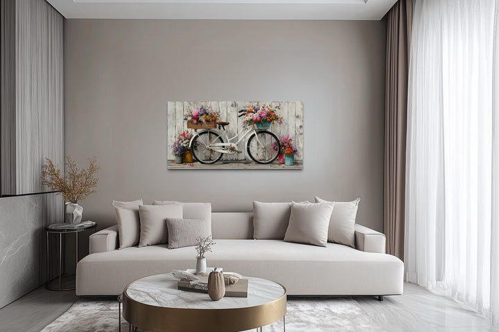 Vintage Bicycle with Flowers Canvas Wall Art