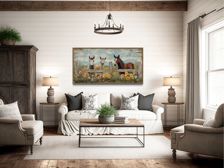 Rustic Horse and Donkey Country Farmhouse Canvas Wall Decor in farmhouse living room