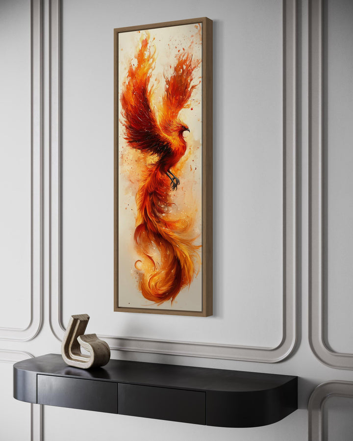 Tall Narrow Orange Beige Phoenix Framed Canvas Wall Art