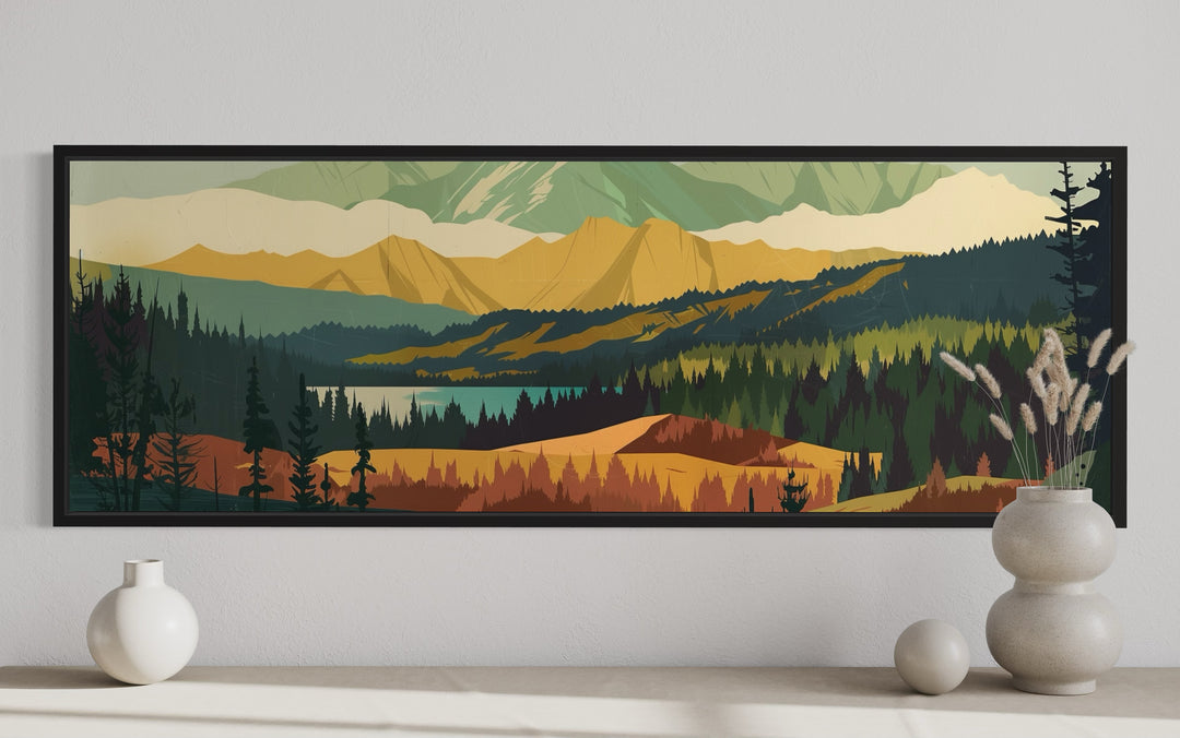 Mid Century Modern Green Landscape Wall Art close up