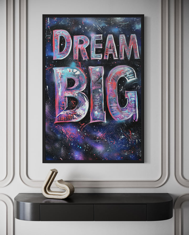 Dream Big Graffiti Painting Motivational Framed Canvas Wall Art close up