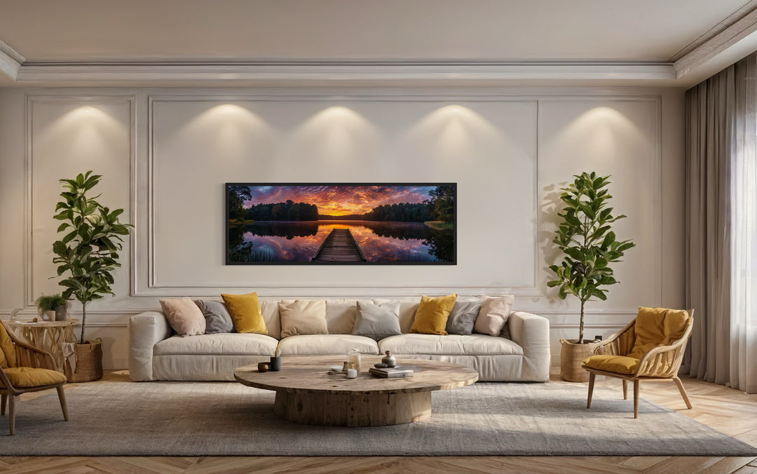 a living room filled with furniture and a painting on the wall