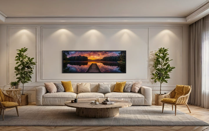 a living room filled with furniture and a painting on the wall