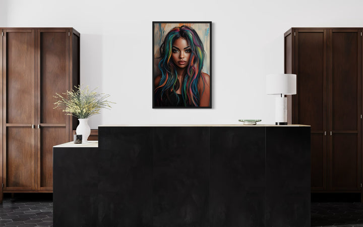 African American Woman With Rainbow Hair Black Hair Salon Canvas Wall Art in the salon