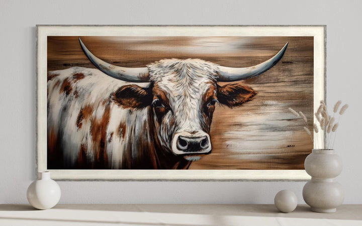 Rustic Longhorn Bull Wall Art With Barnwood Driftwood Frame For Farmhouse Decor