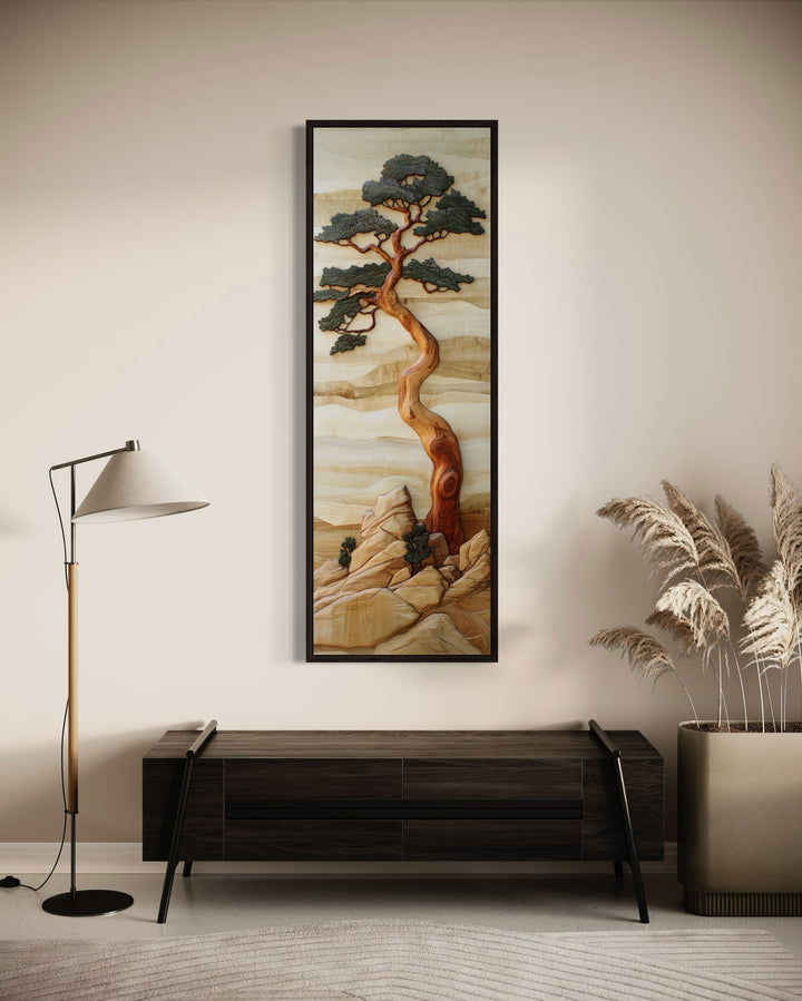 Tall Narrow Joshua Tree Southwestern Vertical Canvas Wall Art in hallway