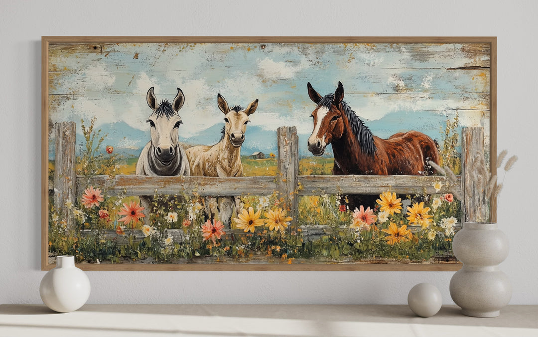 Rustic Horse and Donkey Country Farmhouse Canvas Wall Decor close up