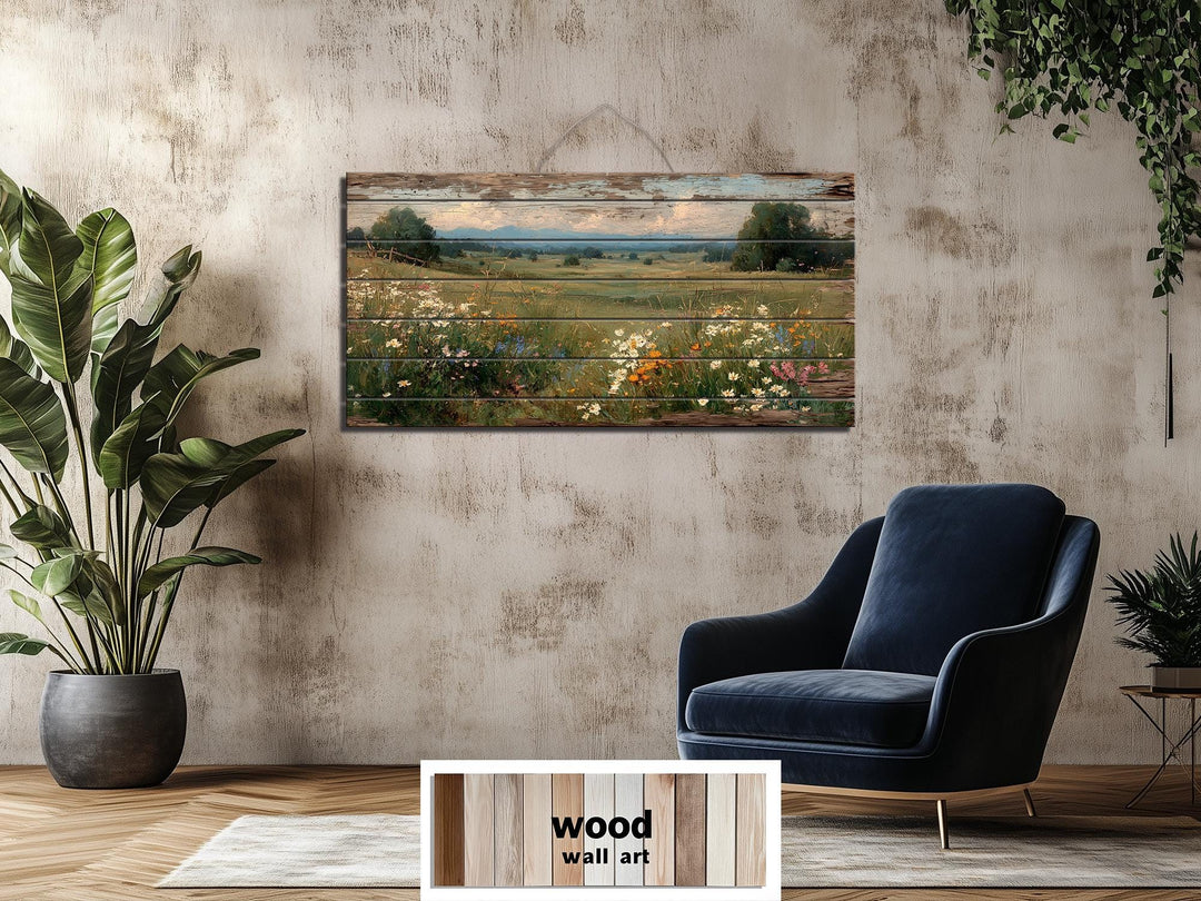Rustic Wildflower Meadow Distressed Wood Wall Art