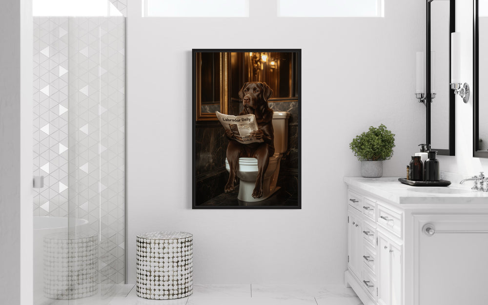 Brown Labrador Retriever On Toilet picture