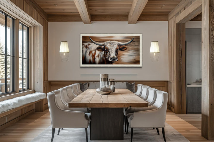 Rustic Longhorn Bull Wall Art With Barnwood Driftwood Frame For Farmhouse Decor