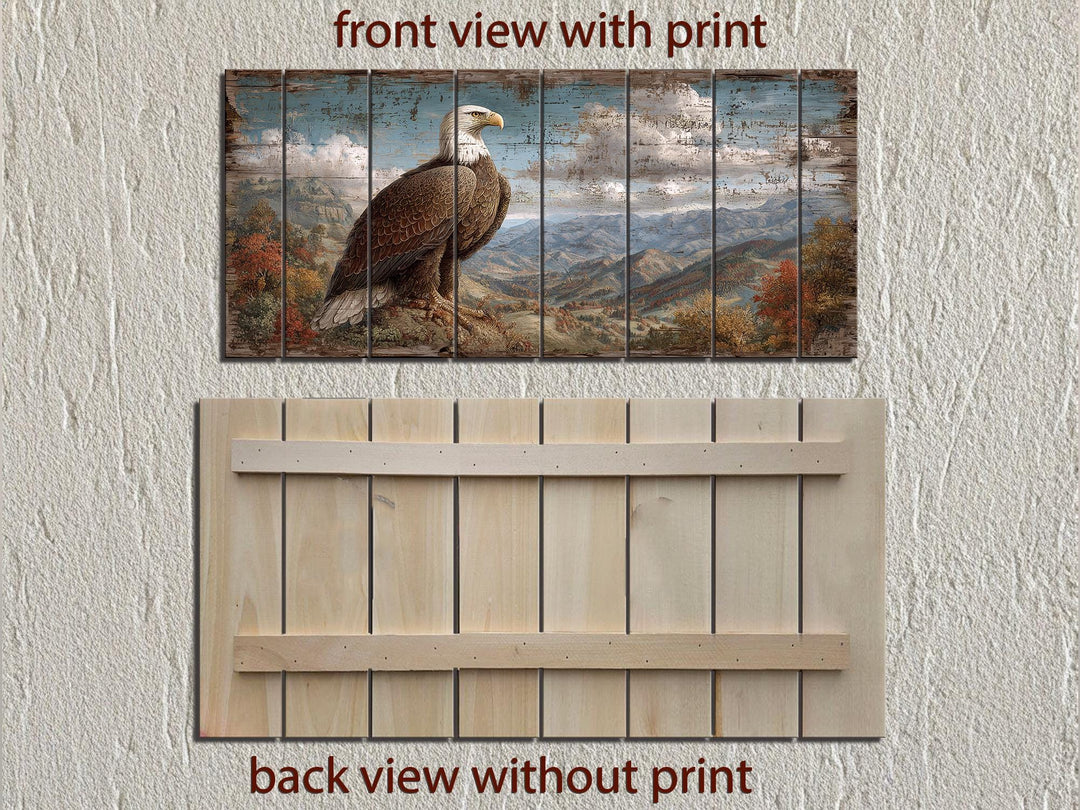 Rustic Bald Eagle Mountain Landscape Distressed Wood Wall Art