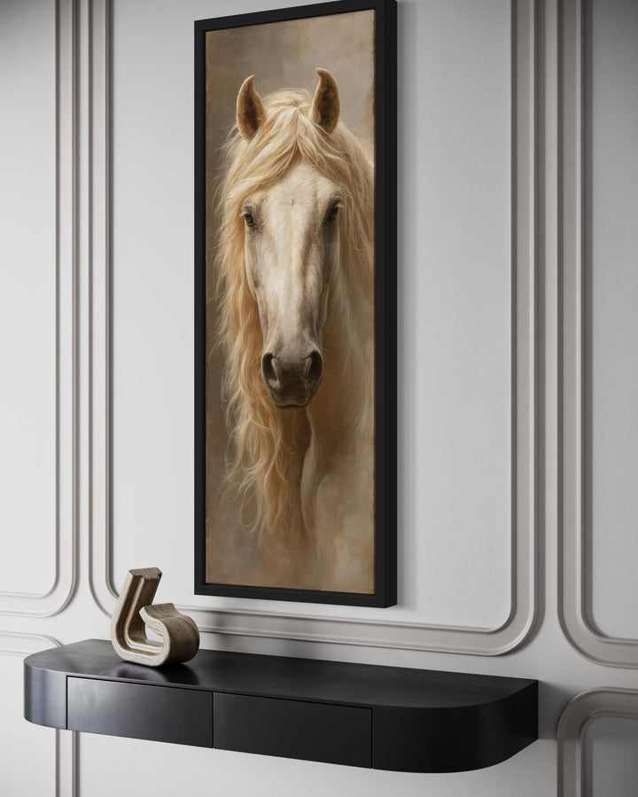 Tall Narrow Rustic Palomino Horse Canvas Print - Vertical Wall Art for Farmhouse Living Room Decor