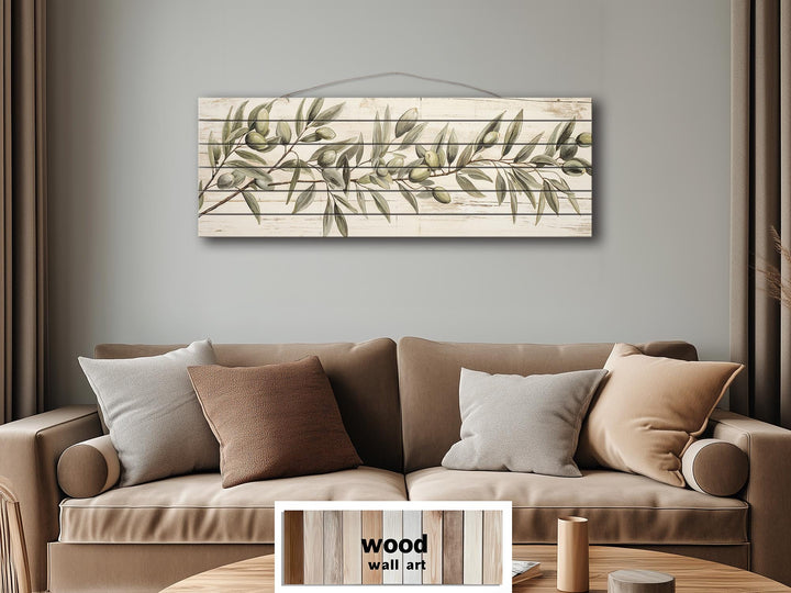 Sage Green Olive Branch Distressed Wood Wall Art