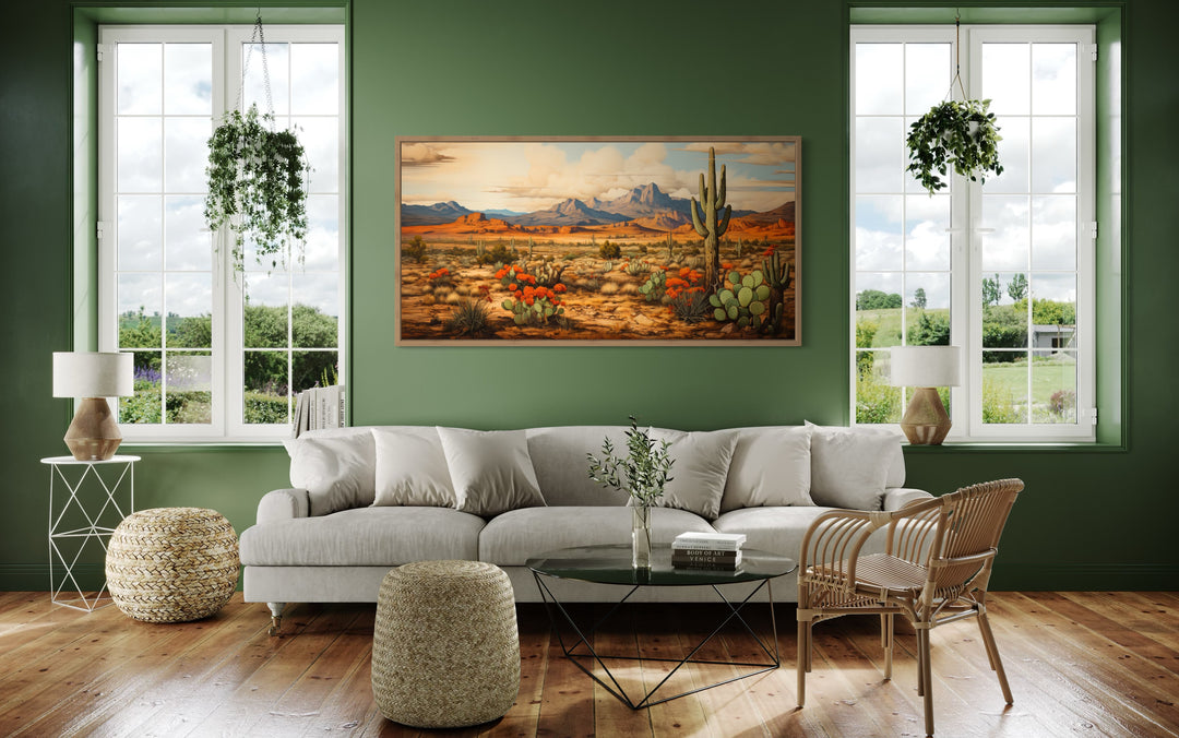 Desert Landscape Extra Large Southwestern Framed Canvas Wall Decor in green living room