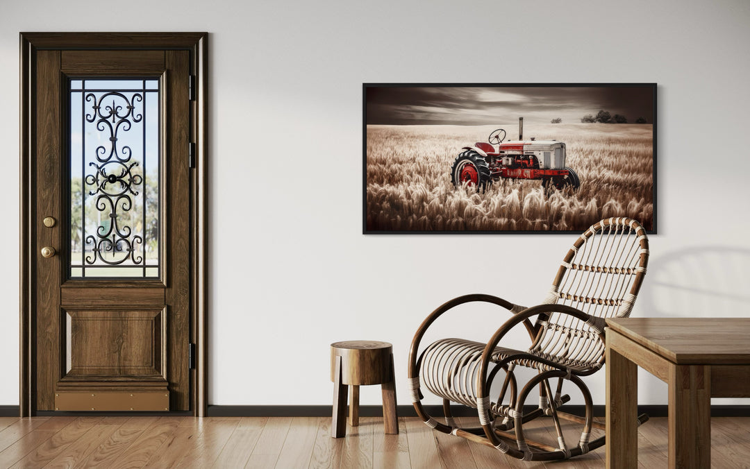 Red Tractor In The Wheat Field Rustic Farmhouse Wall Decor in farmhouse