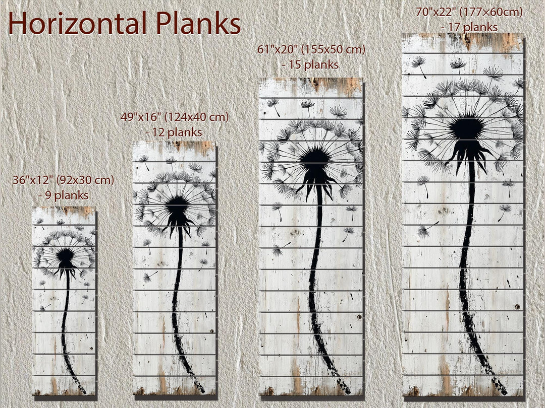 Tall Vertical Dandelion Wall Art - Whitewashed Distressed Wood Slim Rustic Floral Decor