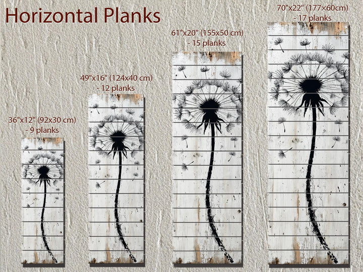 Tall Vertical Dandelion Wall Art - Whitewashed Distressed Wood Slim Rustic Floral Decor
