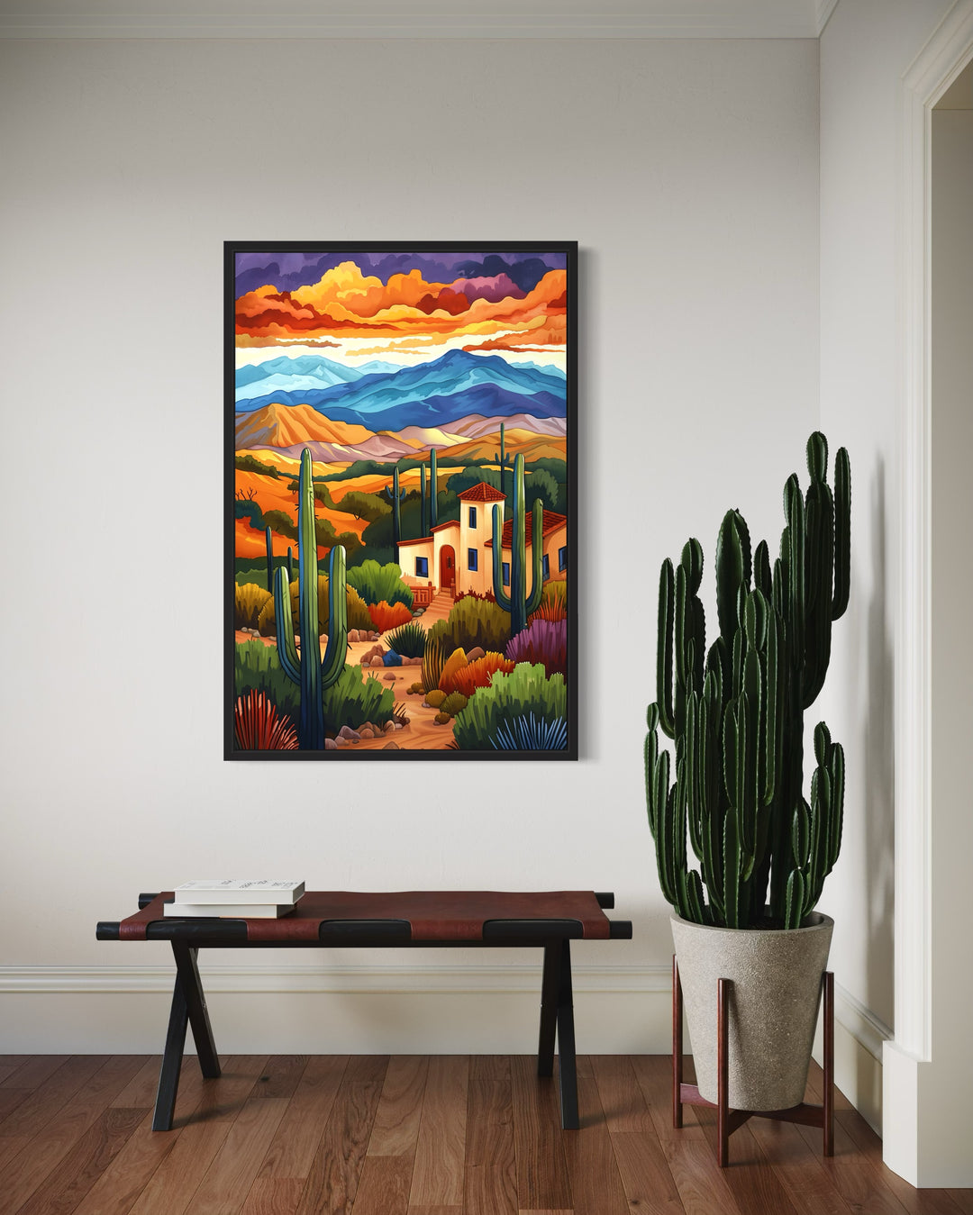 Southwestern Desert Landscape Colorful Canvas Wall Art in hallway