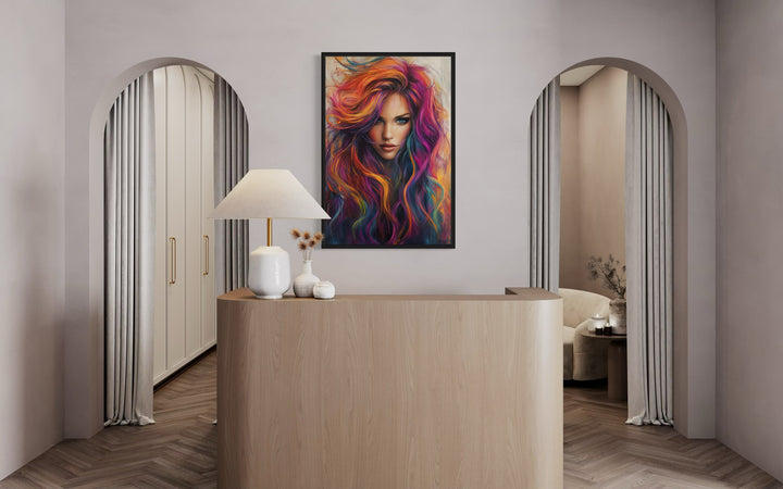 Woman With Coloful Hair Painting Framed Hairdresser Canvas Wall Art