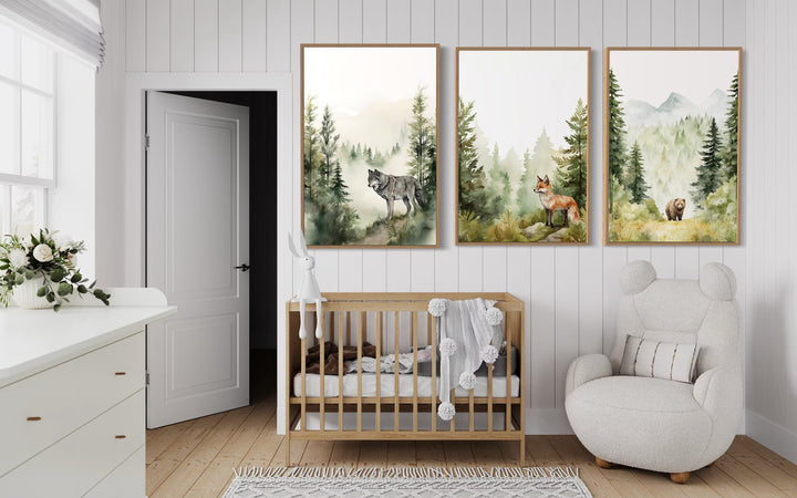 Woodland Animals Fox Bear And Wolf In The Forest Nursery Wall Art