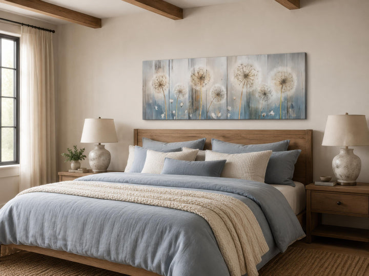 Dandelion Wall Art - Long Horizontal Canvas | Botanical Floral Print, Farmhouse Bedroom Decor