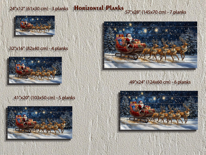 Christmas Wall Art - Rustic Santa Claus In Sleigh and Reindeer Distressed Wood Wall Art