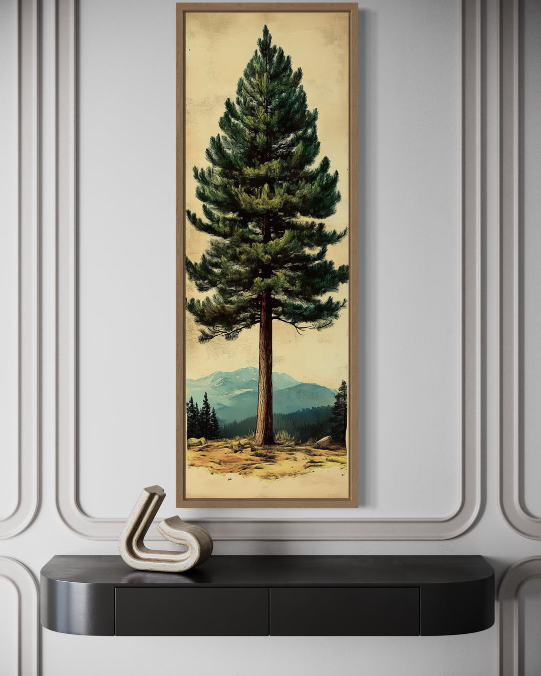 Tall Narrow Vertical Rustic Pine Tree Framed Canvas Wall Art close up