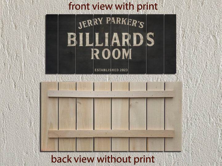Custom Billiards Wall Art - Distressed Wood Sign | Personalized Pool Table Decor