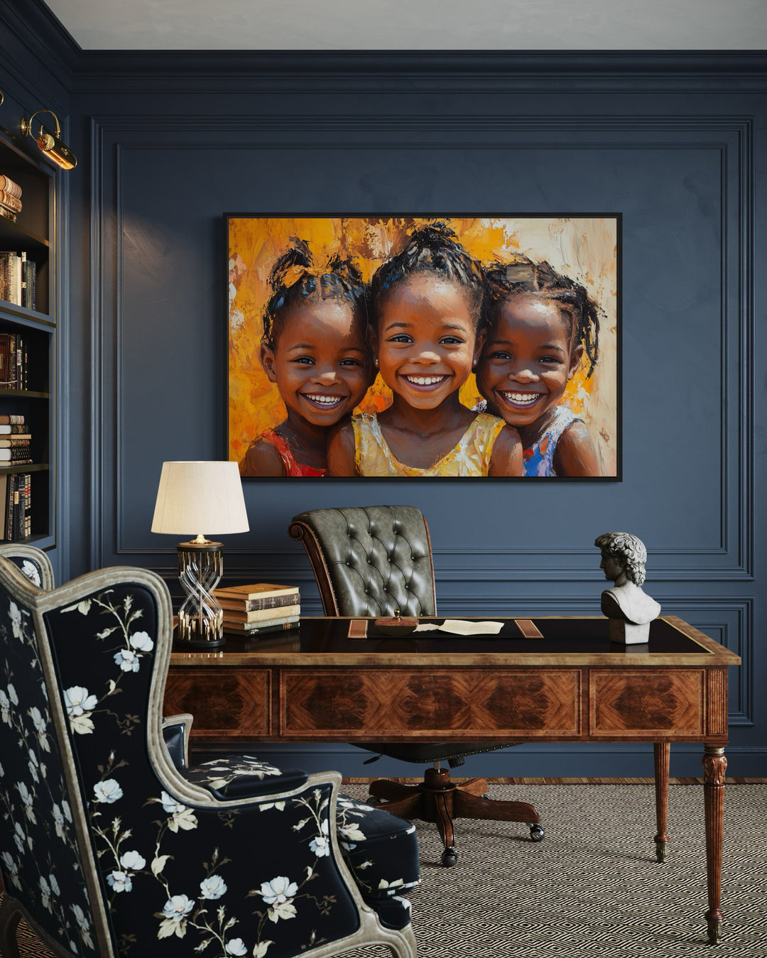 Happy Smiling Black Girls Framed Canvas Wall Art