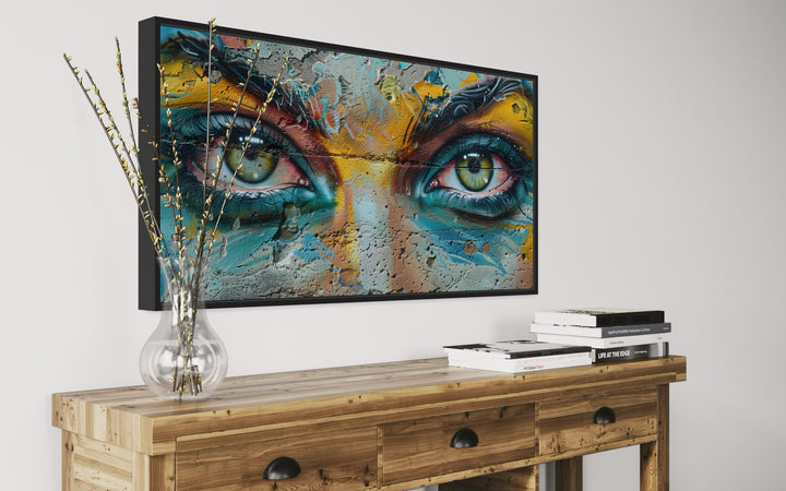 Trippy Eyes Graffiti Painting Framed Large Canvas Wall Decor side view